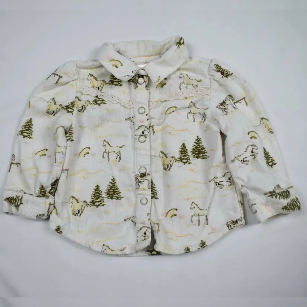 Gymboree Girls 12-18 Month Corduroy Horse Shirt Long Sleeve Western Cowgirl Top